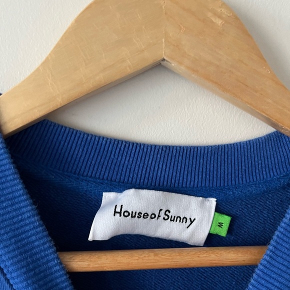 House of Sunny Make it Rain Sweatshirt in vivid royal blue w/ abstract wave - Picture 9 of 12